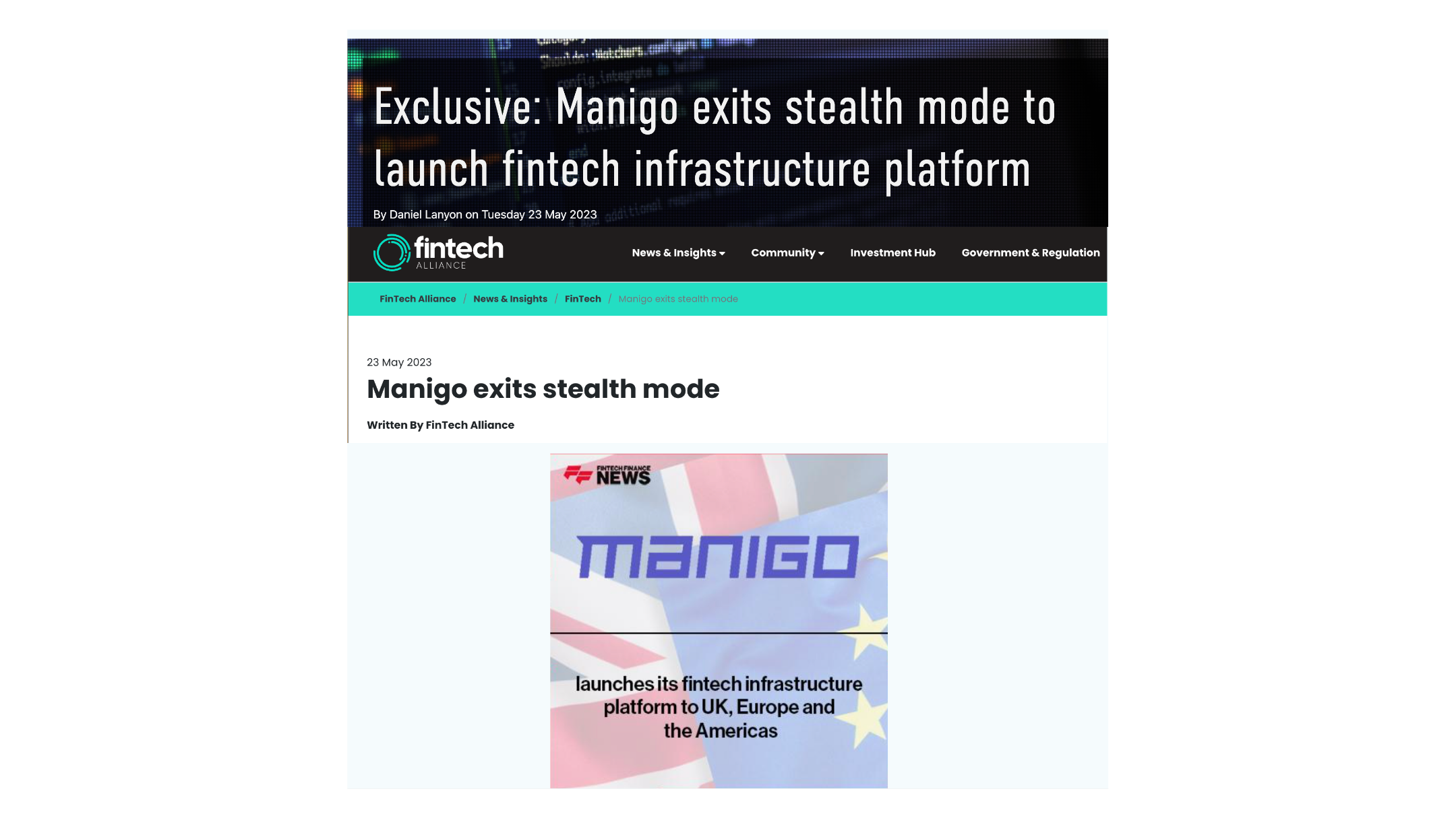 Read more about the article Manigo, UK-based fintech infrastructure platform, launches platform after remaining in stealth mode – features in AltFi, FF and Fintech Alliance